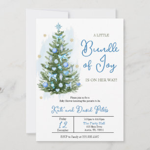 Blue A Little Bundle of Joy Christmas Baby Shower Invitation