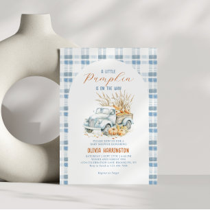 Blue A little Pumpkin Truck Boy Baby Shower Invitation
