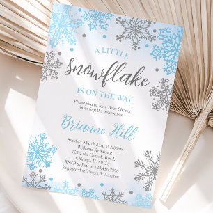 Blue A Little Snowflake Baby Shower Invitation