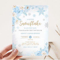 Blue A Little Snowflake Baby Shower  Invitation