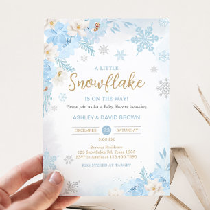Blue A Little Snowflake Baby Shower Invitation