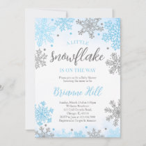 Blue A Little Snowflake Baby Shower Invitation