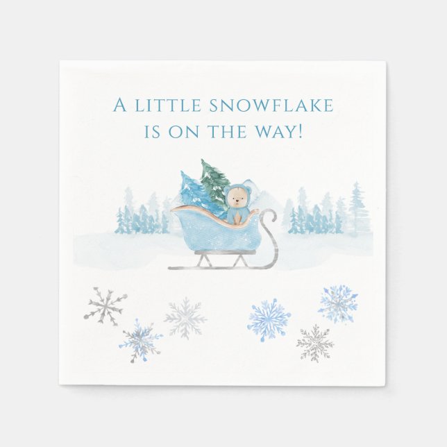 Blue A Little Snowflake Baby Shower Napkins (Front)