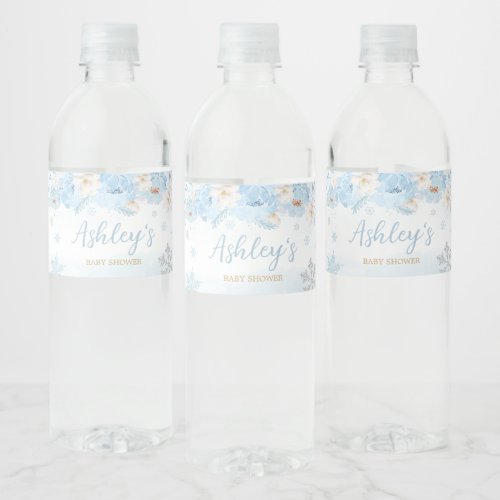 Blue A Little Snowflake Baby Shower  Water Bottle Label