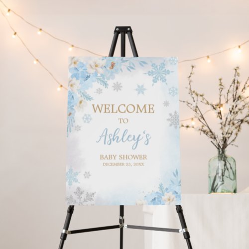 Blue A Little Snowflake Baby Shower Welcome Sign