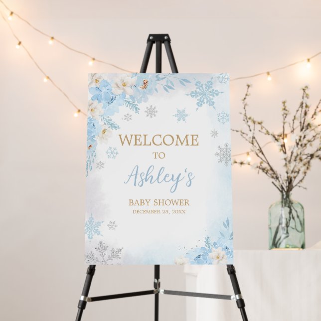 Blue A Little Snowflake Baby Shower Welcome Sign (In Situ (Stand))