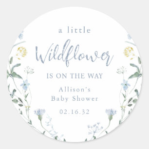 Blue A Little Wildflower Rustic Boho Baby Shower Classic Round Sticker