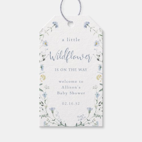 Blue A Little Wildflower Rustic Boho Baby Shower  Gift Tags