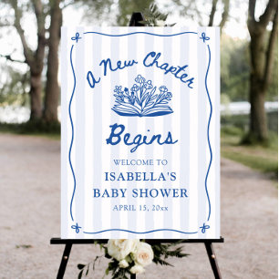 Blue A New Chapter Begins Baby Shower Welcome Sign