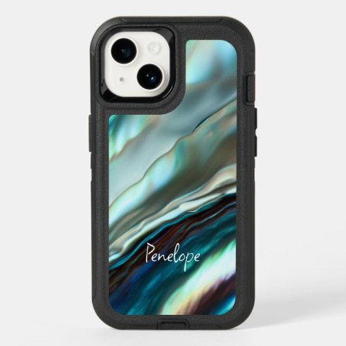 Blue Abalone Paua Shell Look and Your Name  OtterBox iPhone 14 Case