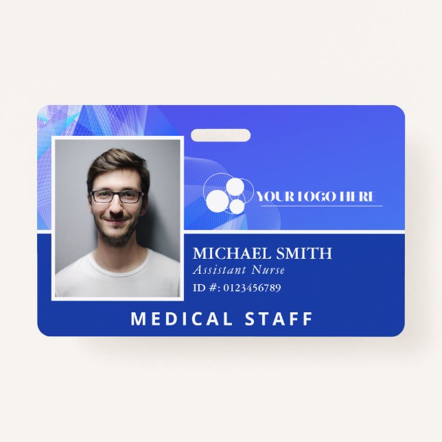 Blue Abstract Add Your Logo Employee ID Badge (Front)
