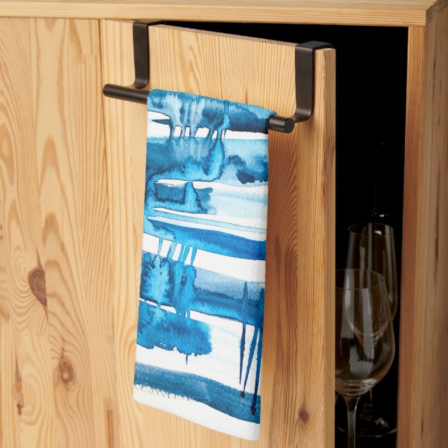 Blue abstract art watercolor icicles  kitchen towel (Thirds Fold)