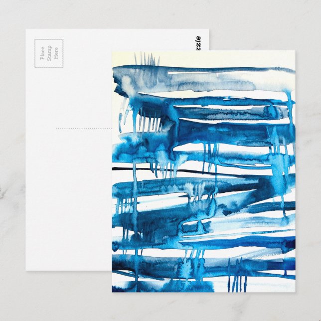 Blue abstract art watercolor icicles  postcard (Front/Back)
