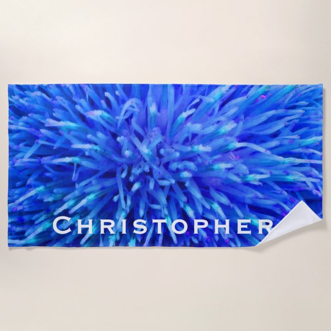 Blue Abstract Beach Towel with White Name (Front)
