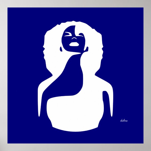 blue abstract black Woman Looking Up Natural hair Poster (Front)