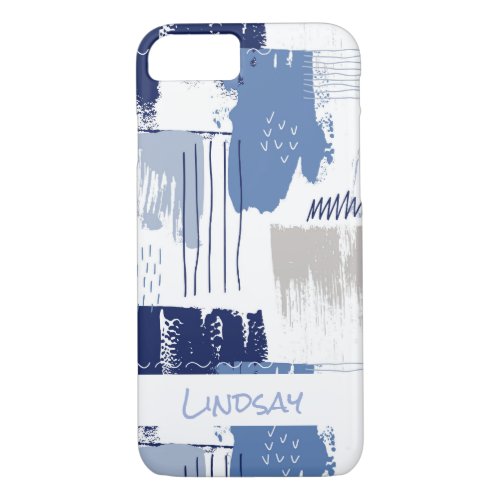 Blue Abstract Brush Pattern Personalized iPhone 87 Case