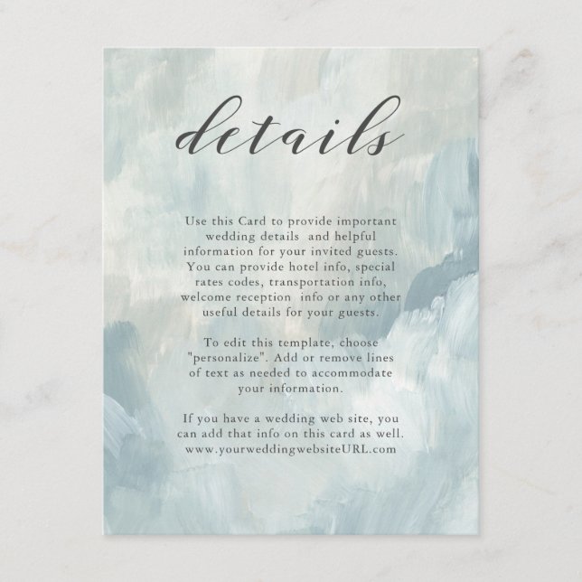 Blue Abstract Brush Strokes Wedding Details Enclosure Card (Front)