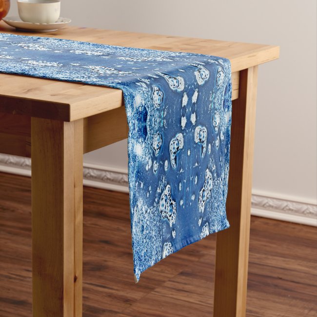 Blue Abstract Bubbles Water and Ice Table Runner