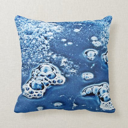 Blue Abstract Bubbles Water and Ice Throw Pillow