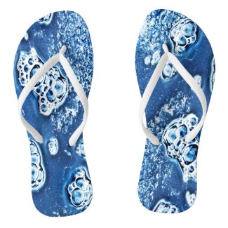 Blue Abstract Bubbles Water Ice Design Flip Flops