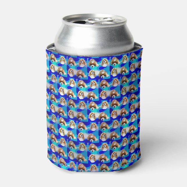 Blue Abstract Cavalier Dog Pattern, Can Cooler (Can Front)