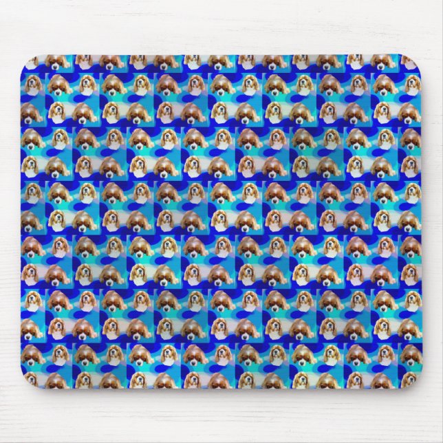 Blue Abstract Cavalier Dog Pattern, Mouse Pad (Front)