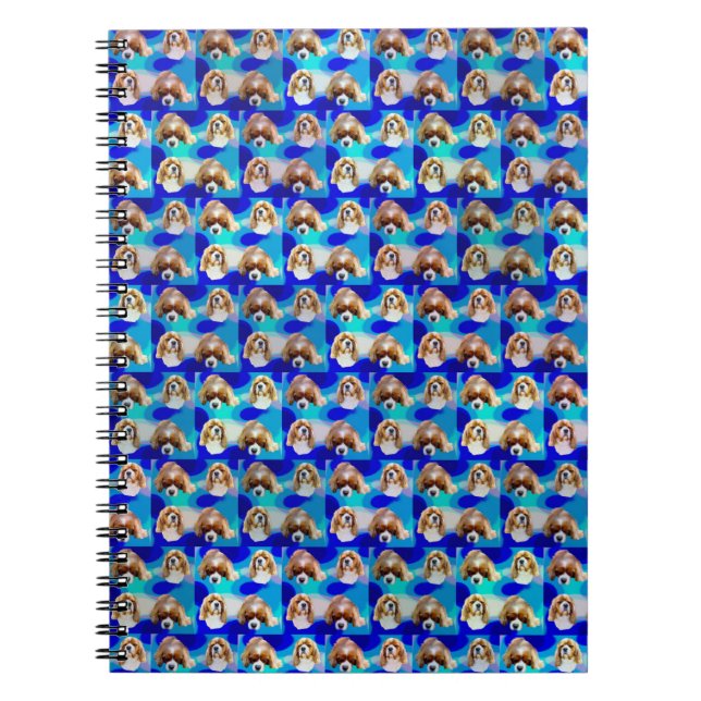 Blue Abstract Cavalier Dog Pattern, Notebook (Front)