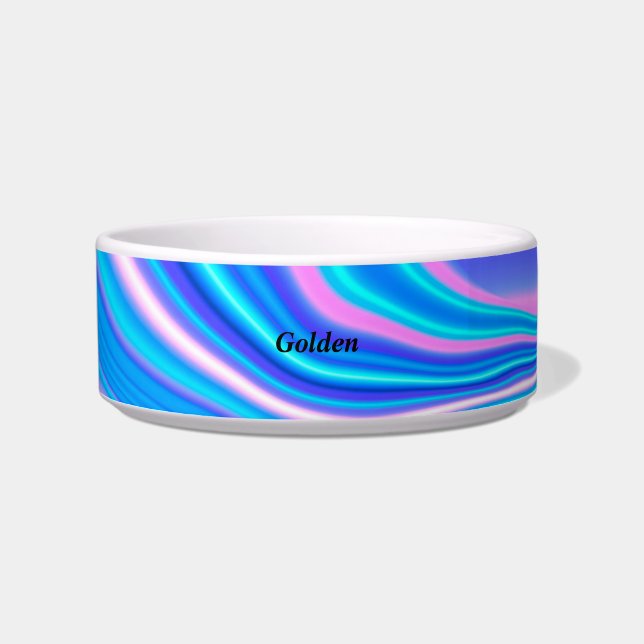 Blue Abstract Ceramic Customizable Pet Bowl (Front)