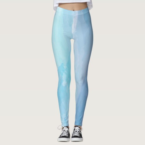 Blue abstract cool water color brush stroke art leggings