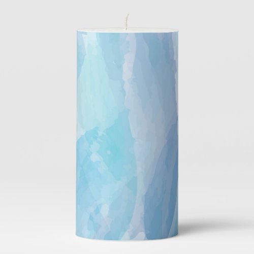 Blue abstract cool water color brush stroke art pillar candle