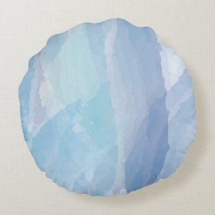 Blue, abstract, cool water color brush stroke art round pillow