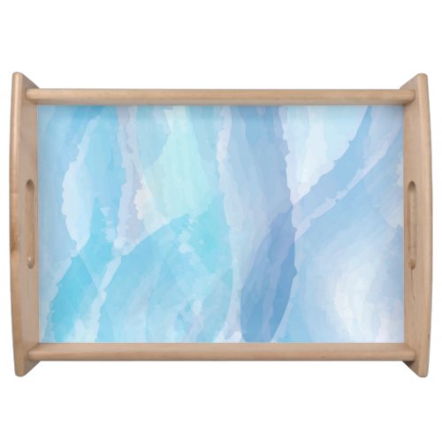 Blue abstract cool water color brush stroke art serving tray