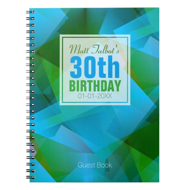 Blue Abstract Cubist 30th Birthday Guest Book 9a (Front)
