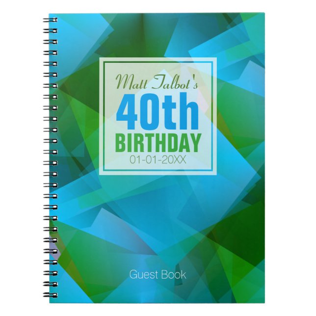 Blue Abstract Cubist 40th Birthday Guest Book 9a (Front)