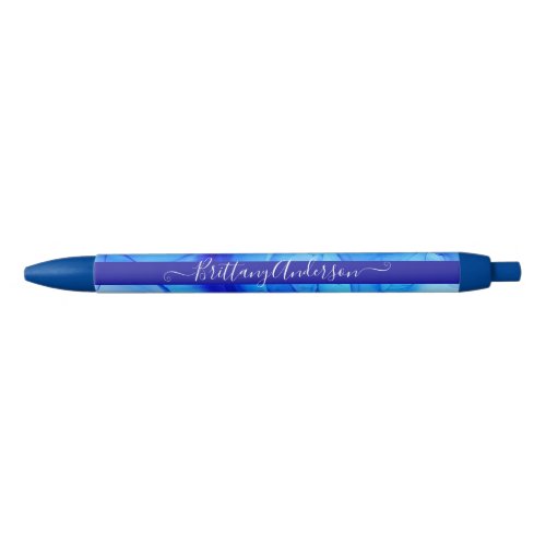 Blue Abstract Custom Name Black Ink Pen