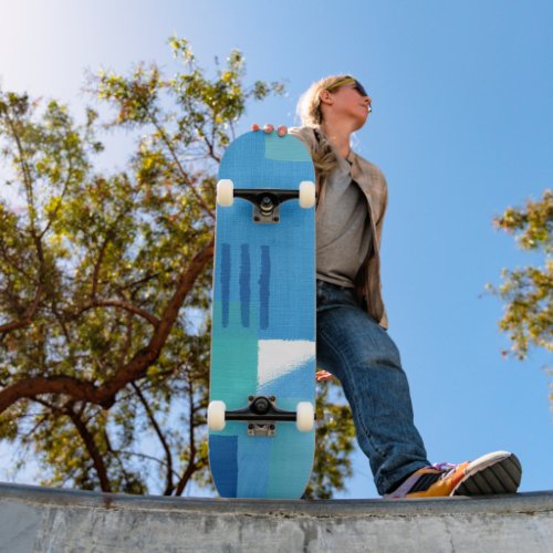 Blue Abstract Design Half Pipe Skateboard