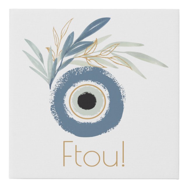 Blue abstract evil eye with leaves   faux canvas print (Front)