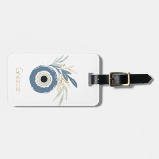 Blue abstract evil eye with leaves luggage tag
