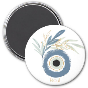 Blue abstract evil eye with leaves magnet
