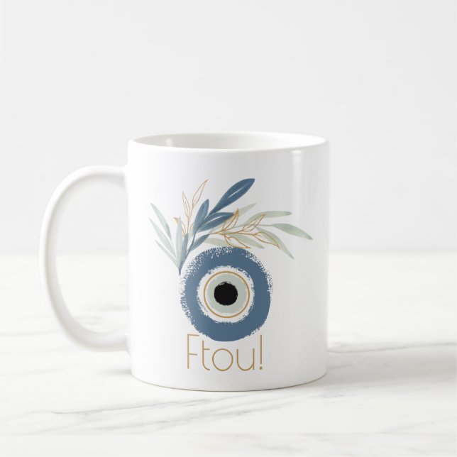 Blue abstract evil eye with leaves magnet classic  coffee mug (Left)