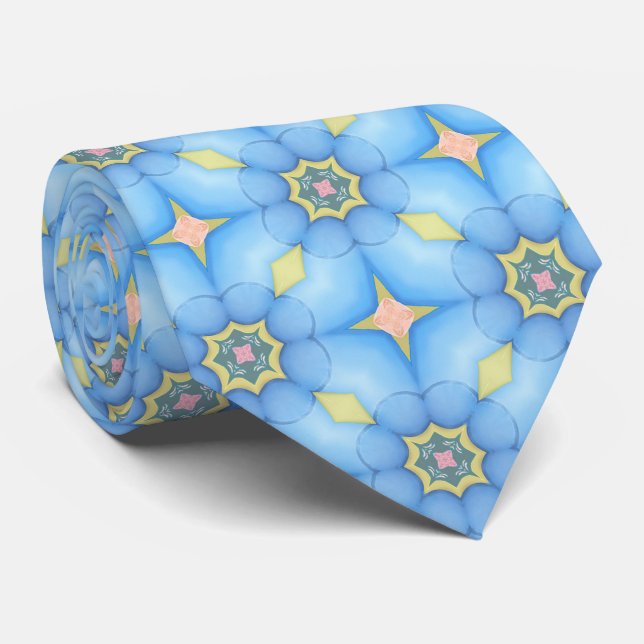 Blue Abstract Floral Pattern Neck Tie (Rolled)