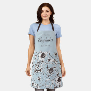 Blue abstract floral pattern personalized cooking apron