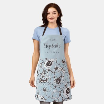 Blue Abstract Floral Pattern Personalized Cooking Apron by TintAndBeyond at Zazzle