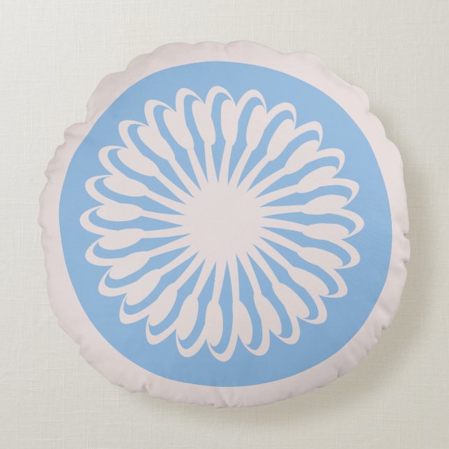 Blue Abstract Floral Round Pillow (Front)