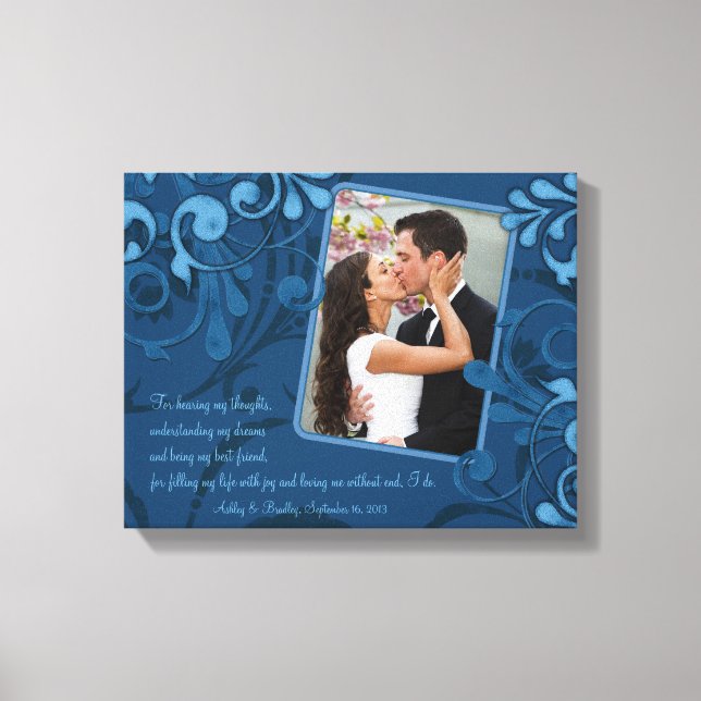 Blue Abstract Floral Wedding Photo Template Canvas Print (Front)