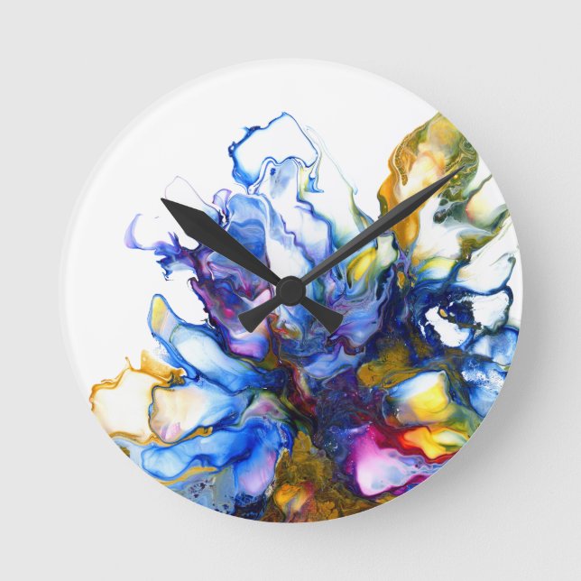 Blue Abstract Fluid Art Agate Round Clock (Front)