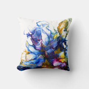 Blue Abstract Fluid Art Agate Throw Pillow