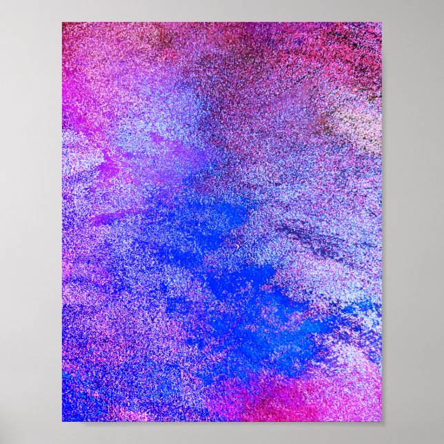 Blue abstract Fun Watercolor Art Waves Purple Poster (Front)