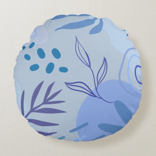 Blue Abstract Garden Round Pillow