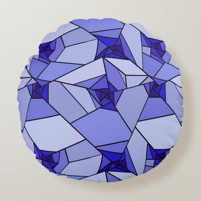 Blue Abstract Geometric Pattern Round Pillow (Front)